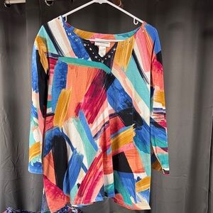 Alfred Dunner Multicolor Abstract Long Sleeve Top